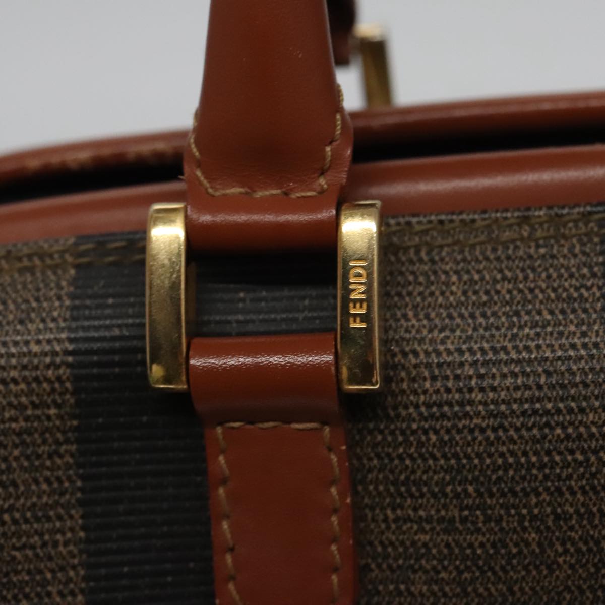 FENDI Pecan Canvas Mini Hand Bag Brown Black yk16320