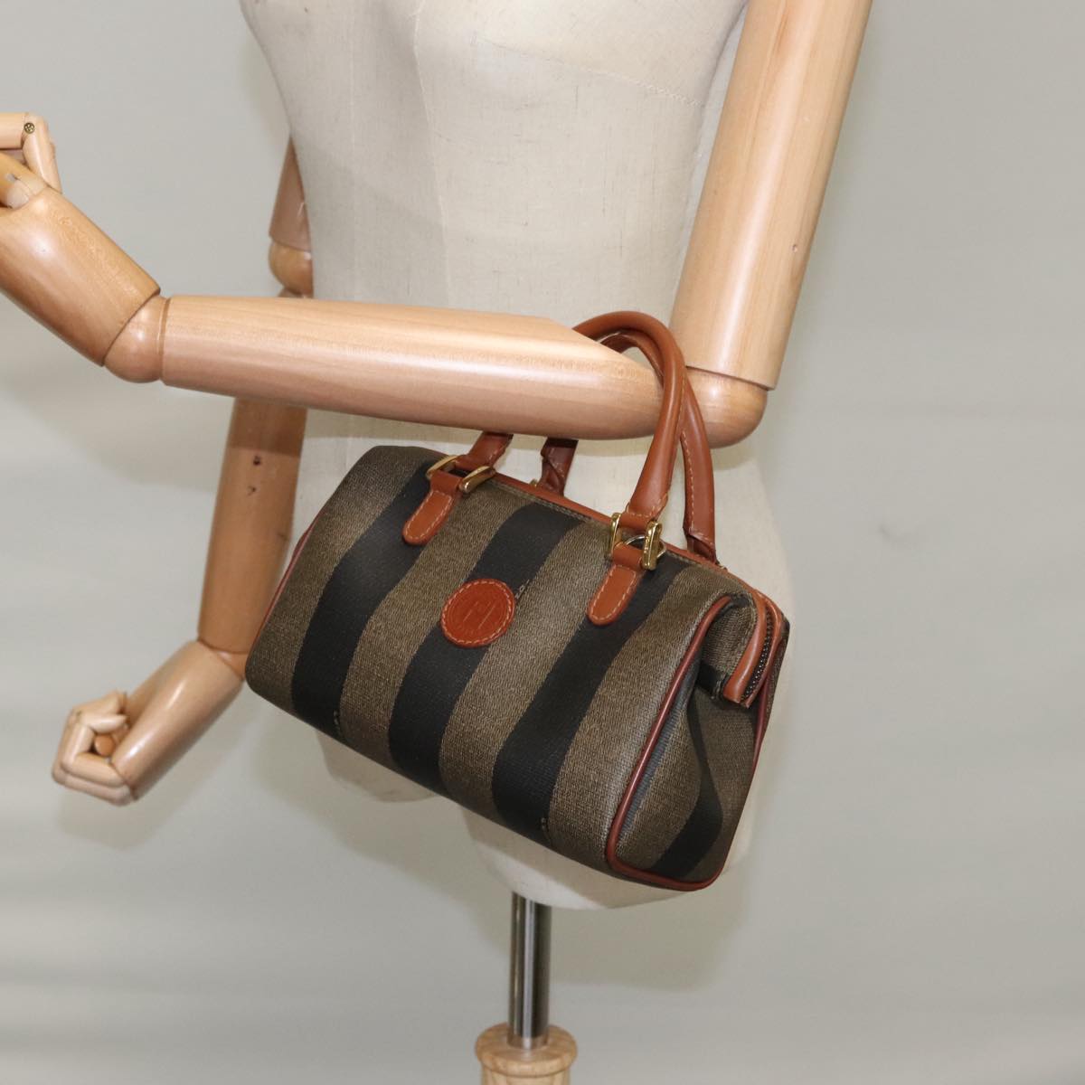 FENDI Pecan Canvas Mini Hand Bag Brown Black yk16320