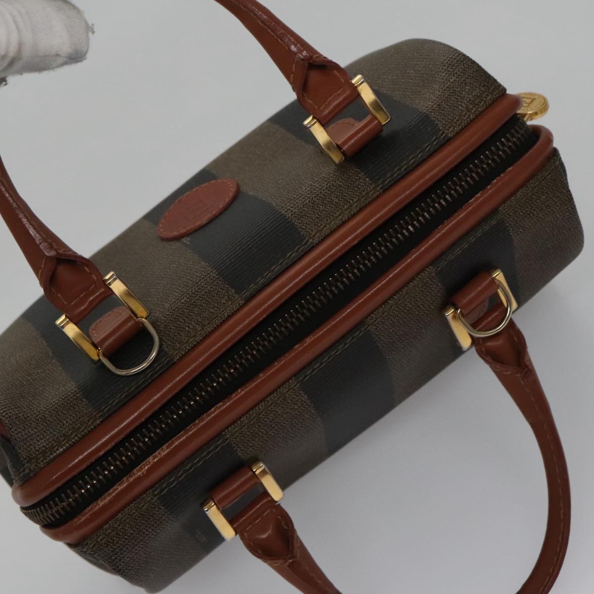 FENDI Pecan Canvas Mini Hand Bag Brown Black yk16320