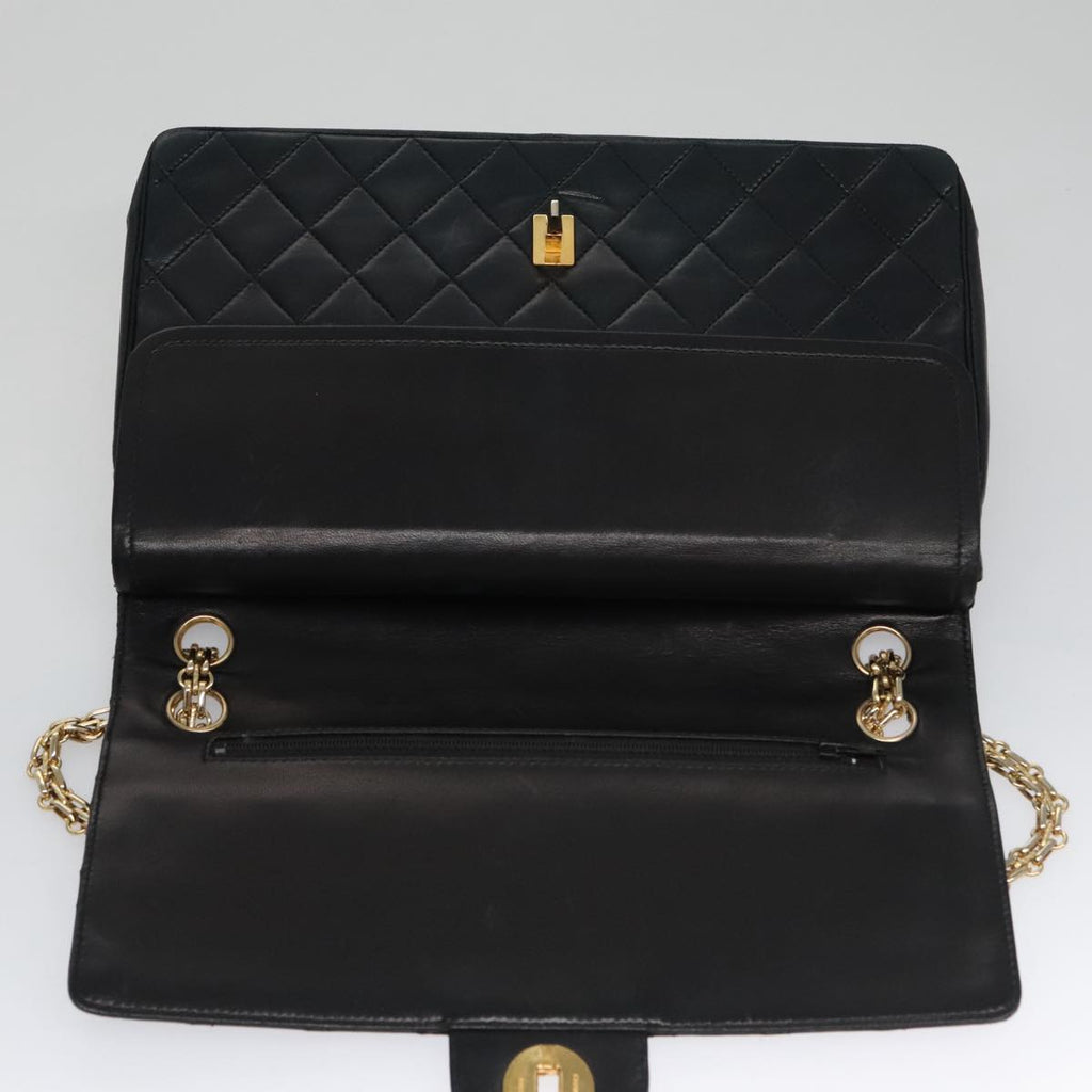 CHANEL Matelasse Chain Hand Bag Lamb Skin Vintage Black Gold CC yk16436