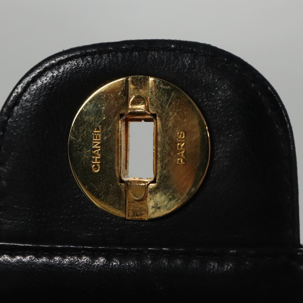 CHANEL Matelasse Chain Hand Bag Lamb Skin Vintage Black Gold CC yk16436