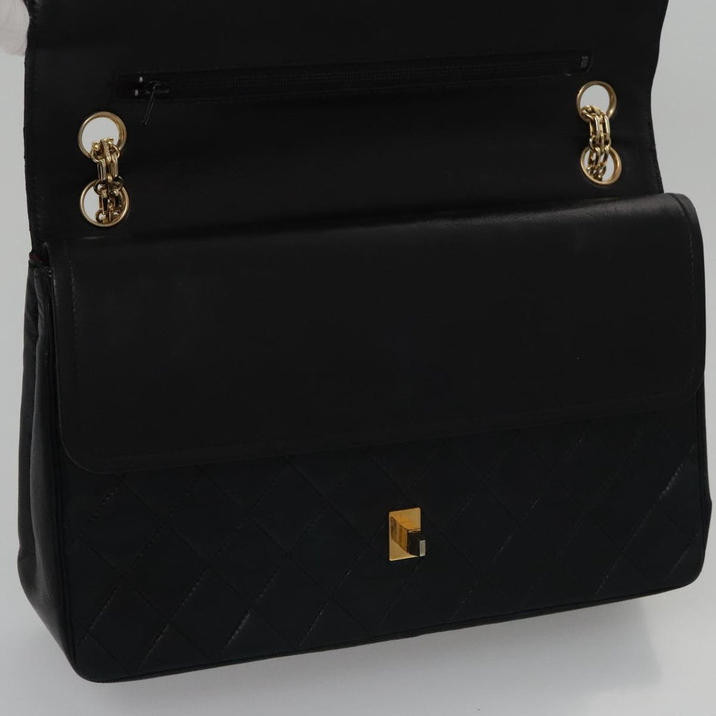 CHANEL Matelasse Chain Hand Bag Lamb Skin Vintage Black Gold CC yk16436
