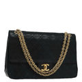 CHANEL Matelasse Chain Hand Bag Lamb Skin Vintage Black Gold CC yk16436