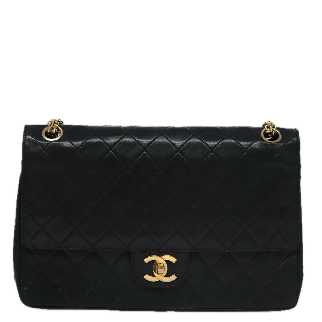 CHANEL Matelasse Chain Hand Bag Lamb Skin Vintage Black Gold CC yk16436