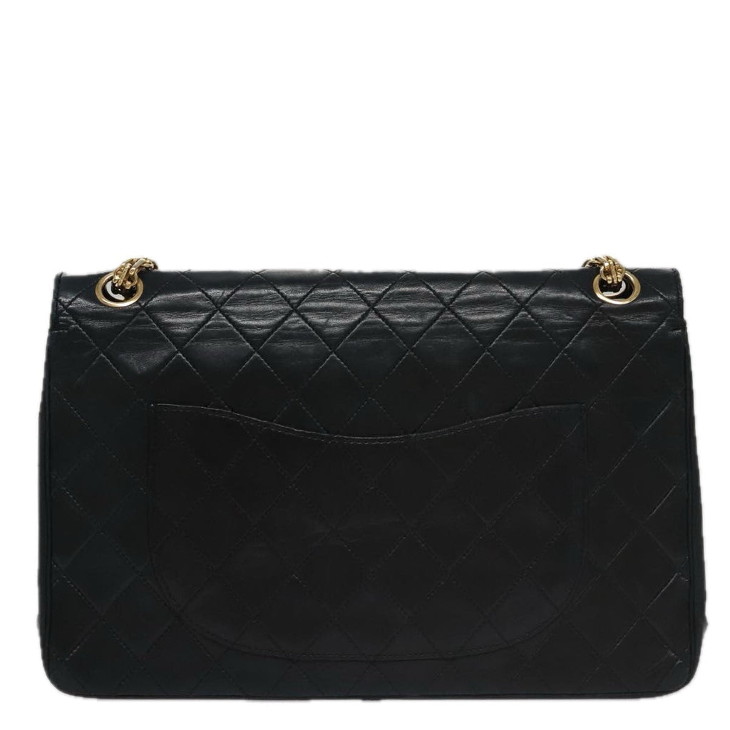 CHANEL Matelasse Chain Hand Bag Lamb Skin Vintage Black Gold CC yk16436
