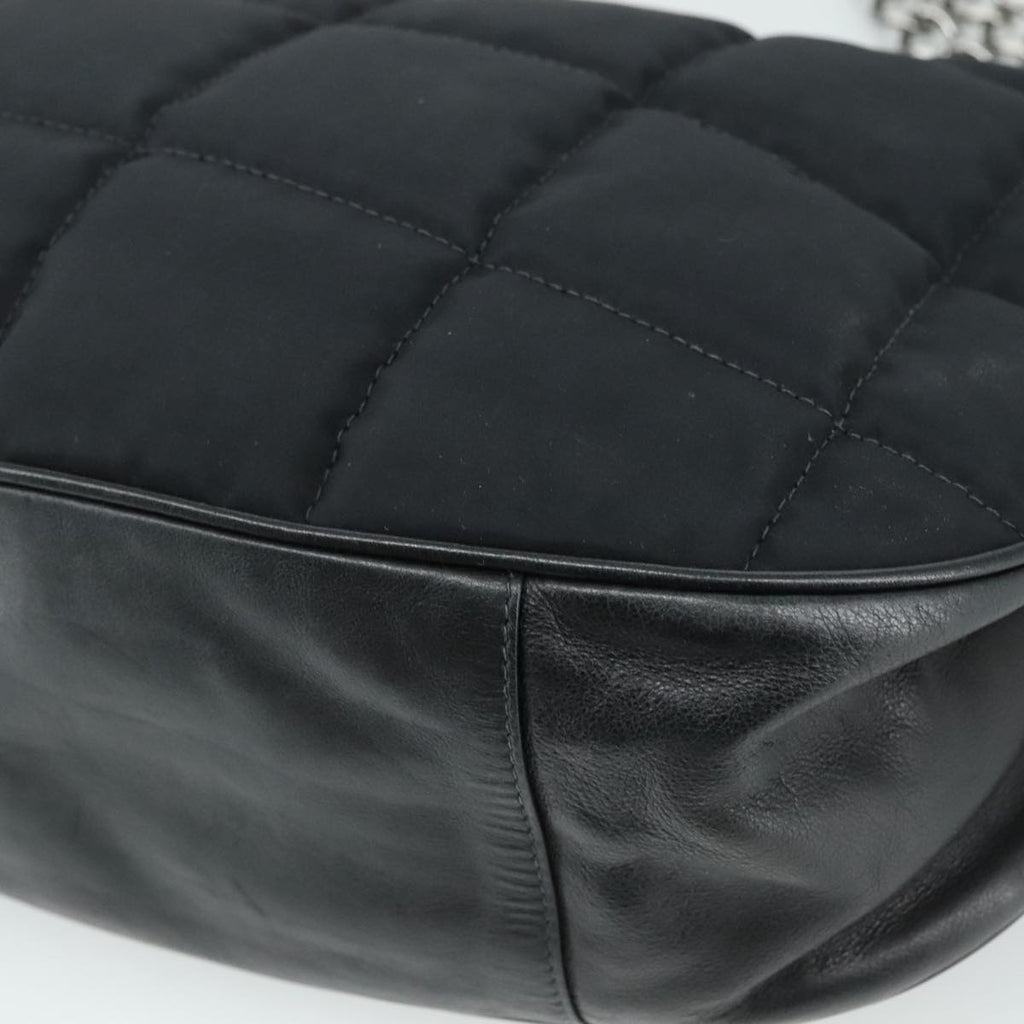 CHANEL Choco Bar Chain Shoulder Bag Nylon Black CC yk16437