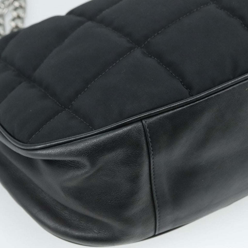 CHANEL Choco Bar Chain Shoulder Bag Nylon Black CC yk16437