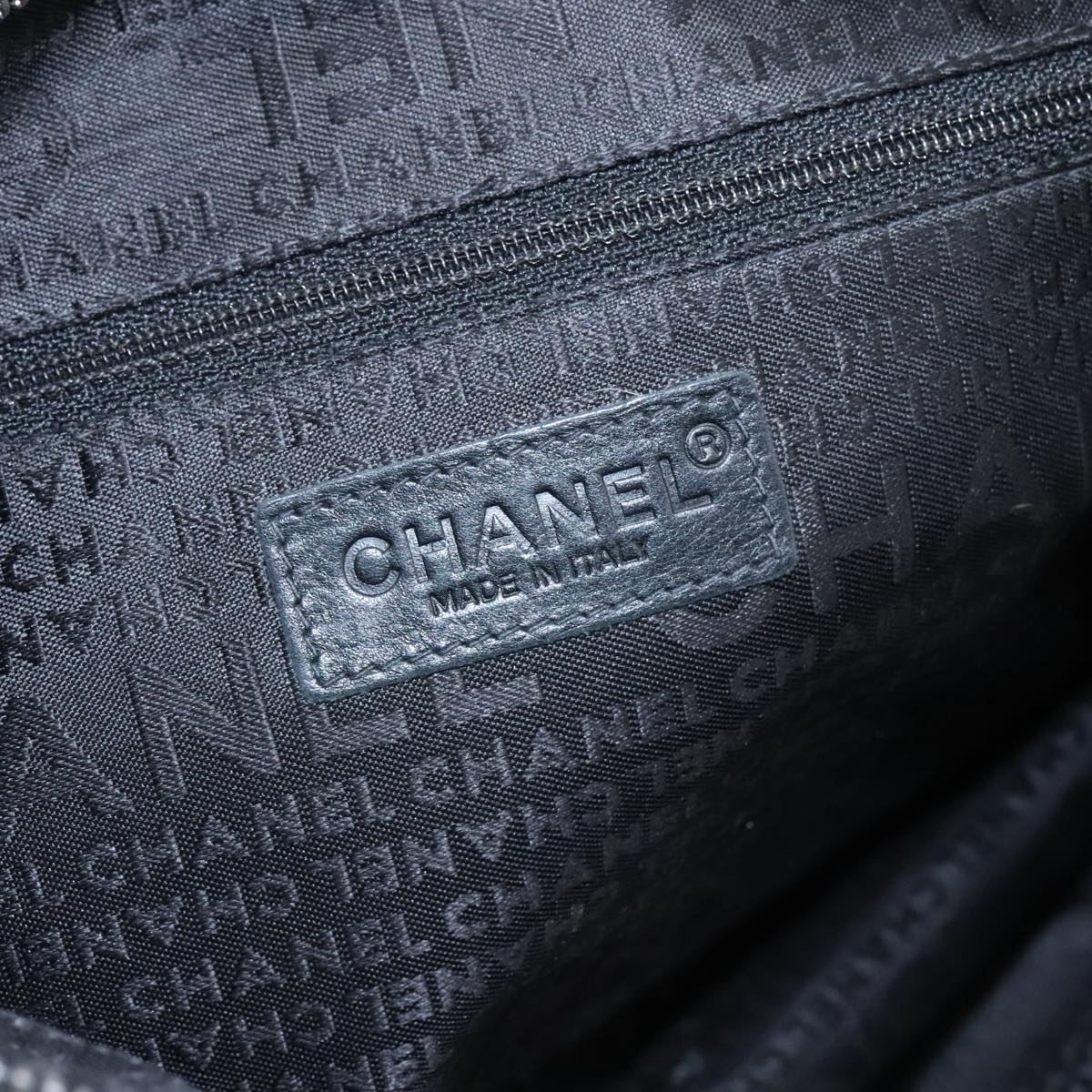 CHANEL Choco Bar Chain Shoulder Bag Nylon Black CC yk16437