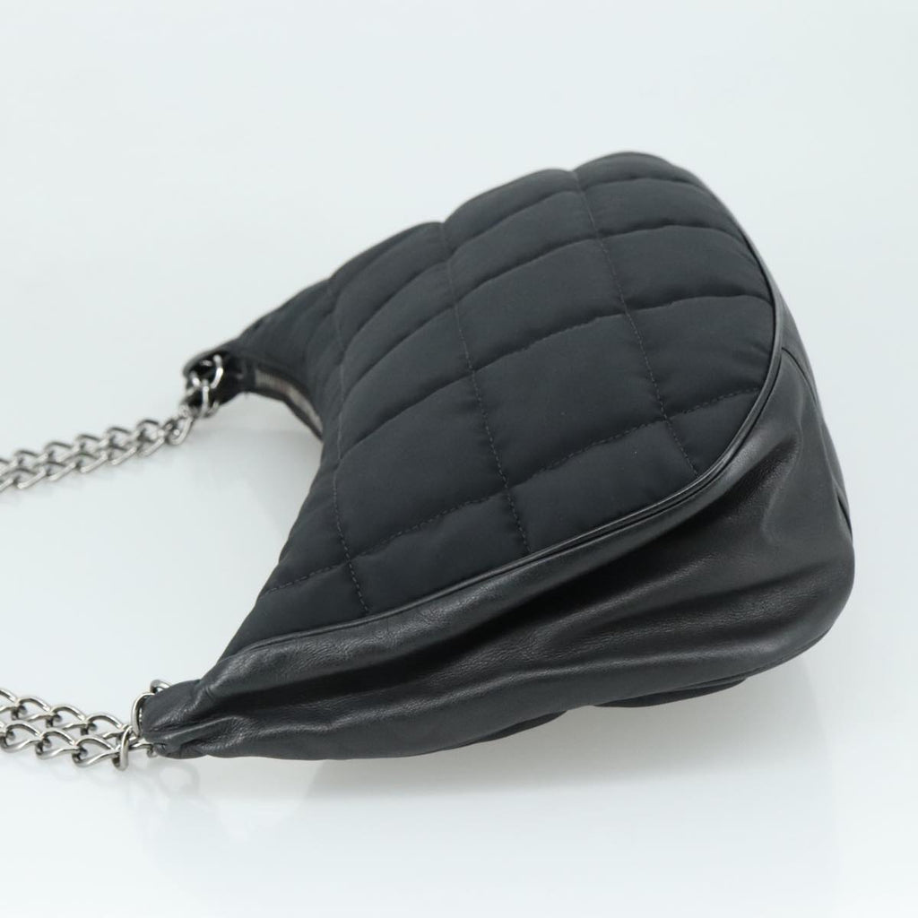 CHANEL Choco Bar Chain Shoulder Bag Nylon Black CC yk16437