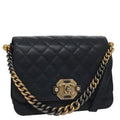 CHANEL Matelasse Turn Lock Chain Hand Bag Leather 2way Navy Gold CC yk16451