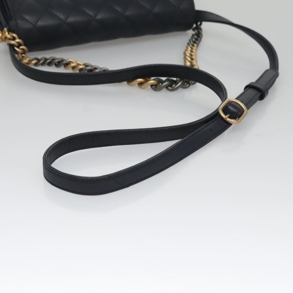 CHANEL Matelasse Turn Lock Chain Hand Bag Leather 2way Navy Gold CC yk16451