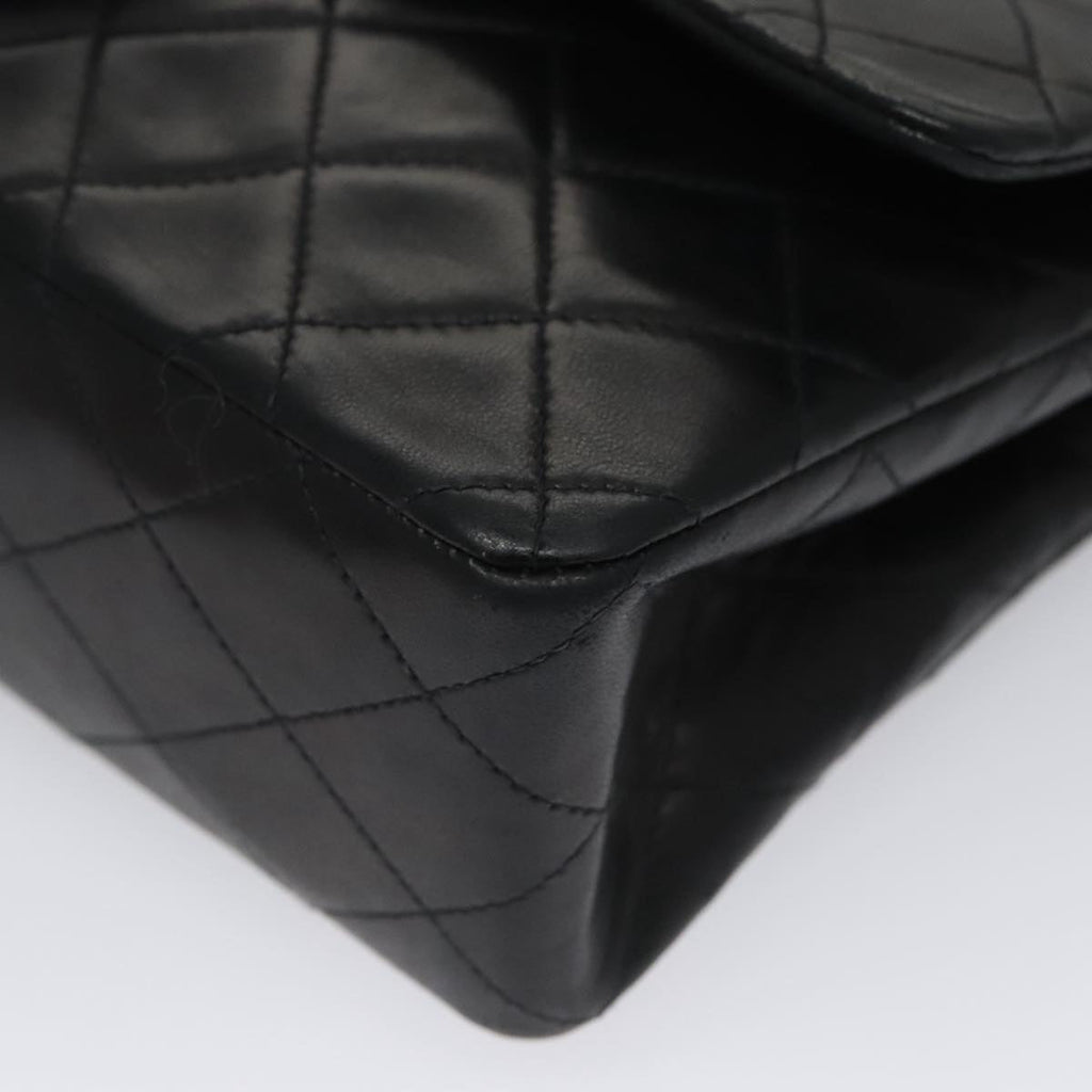 CHANEL Matelasse 25 Double Flap Chain Shoulder Bag Lamb Skin Black yk16454A