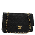 CHANEL Matelasse 25 Double Flap Chain Shoulder Bag Lamb Skin Black yk16454A