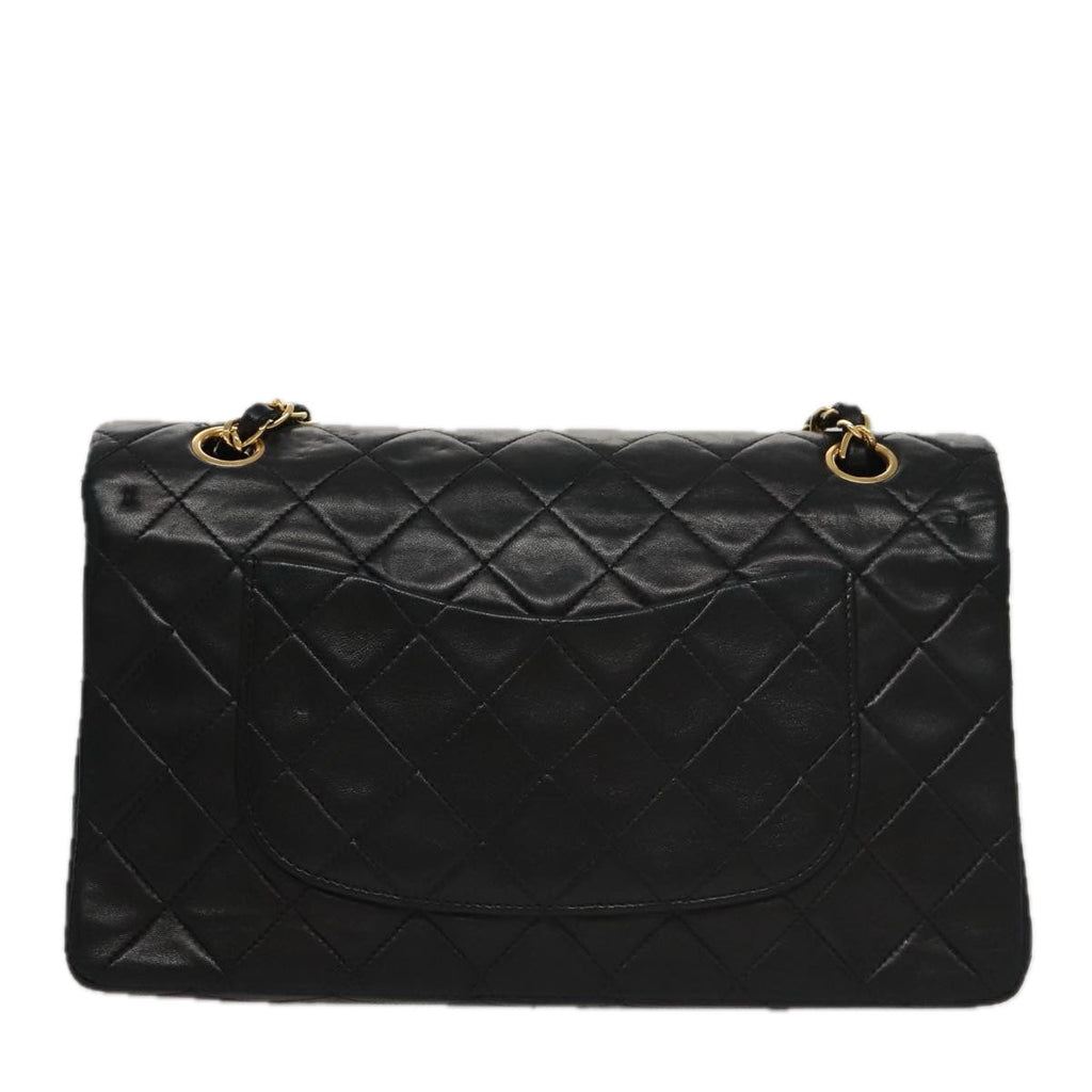 CHANEL Matelasse 25 Double Flap Chain Shoulder Bag Lamb Skin Black yk16454A