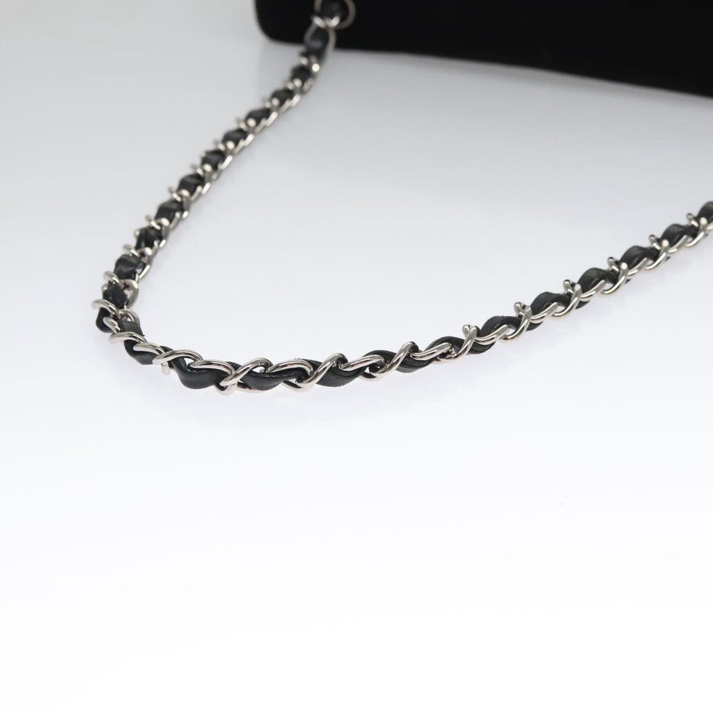 CHANEL Chain Camelia Shoulder Bag Velor Leather Black Silver CC yk16500