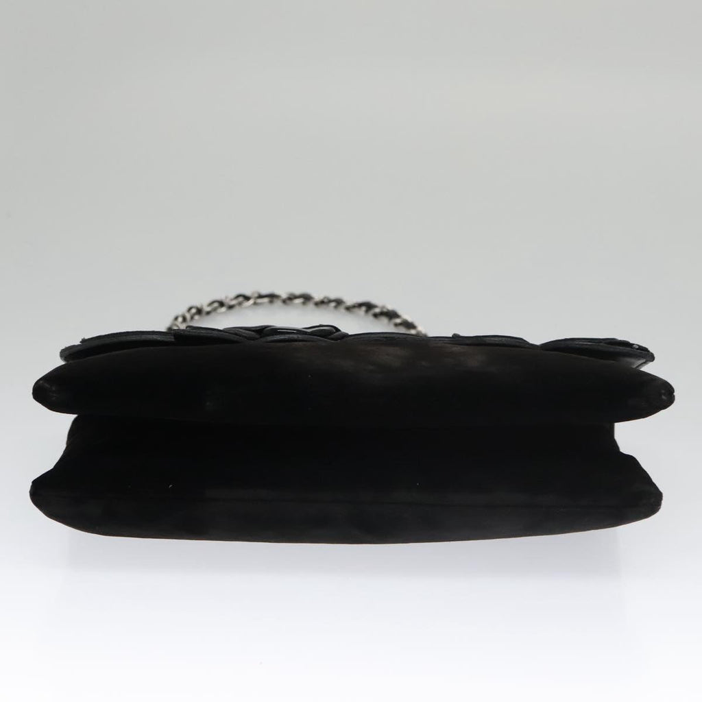 CHANEL Chain Camelia Shoulder Bag Velor Leather Black Silver CC yk16500