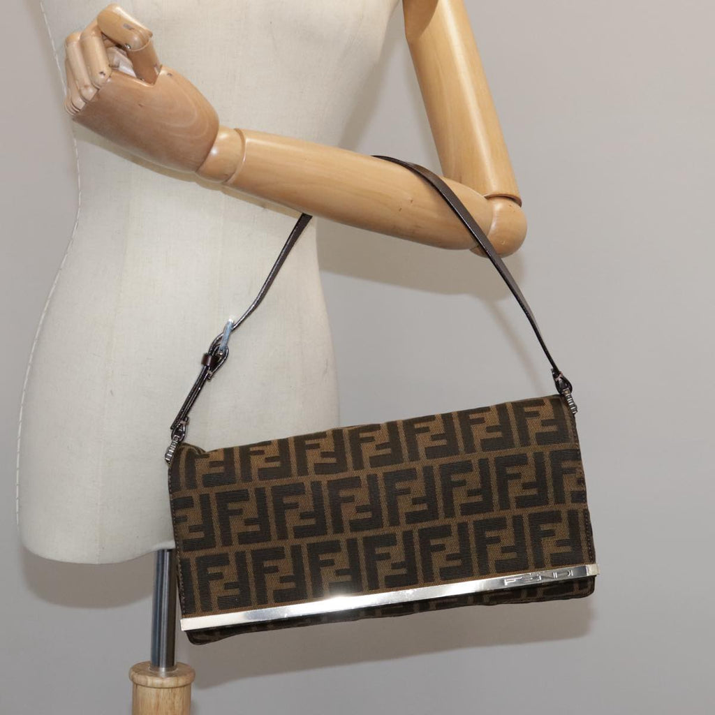 FENDI Zucca Canvas Hand Bag Brown Black yk16512