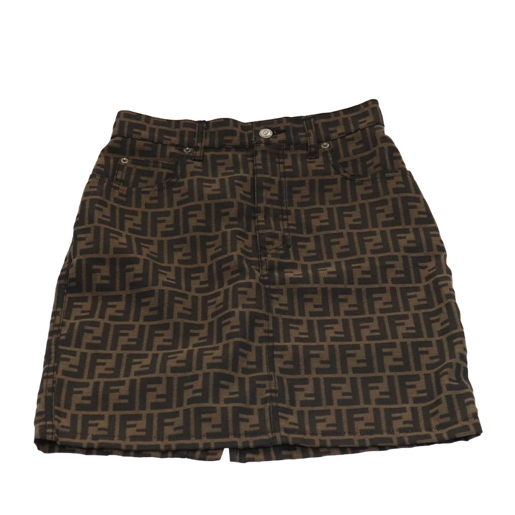 FENDI Zucca Canvas Skirt 38 Black Brown yk16561