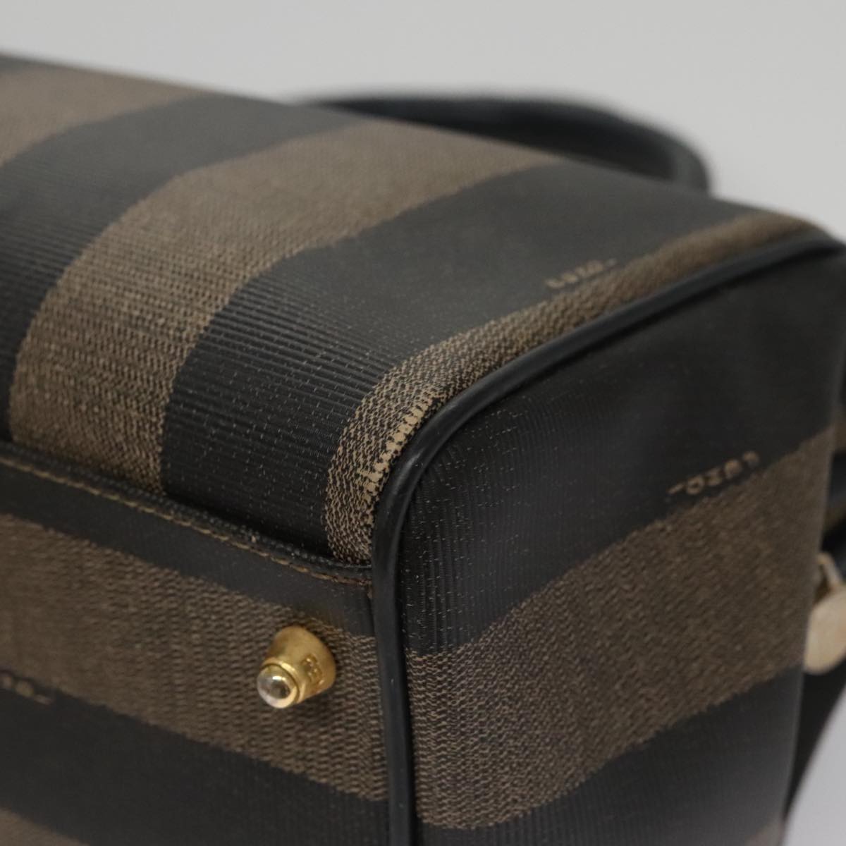 FENDI Pecan Canvas Hand Bag Brown Black yk16568