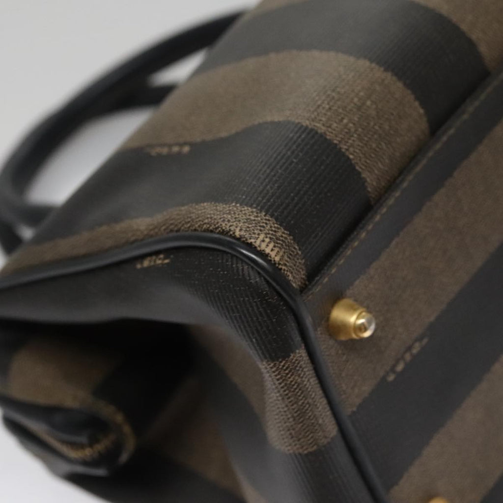 FENDI Pecan Canvas Hand Bag Brown Black yk16568