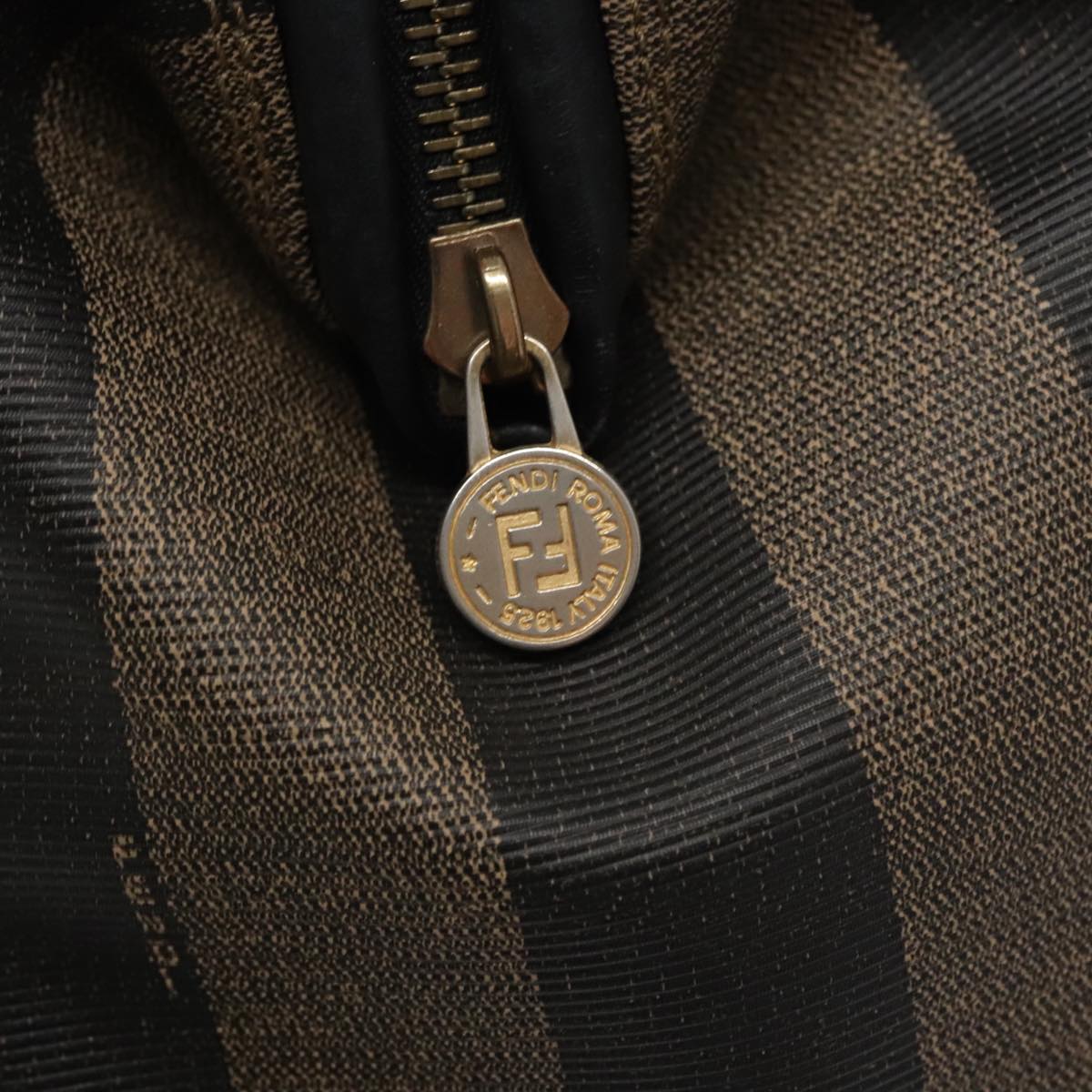 FENDI Pecan Canvas Hand Bag Brown Black yk16568