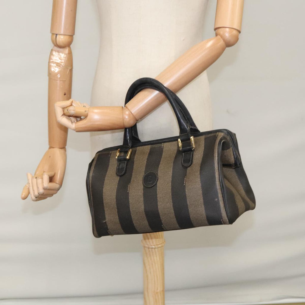 FENDI Pecan Canvas Hand Bag Brown Black yk16568