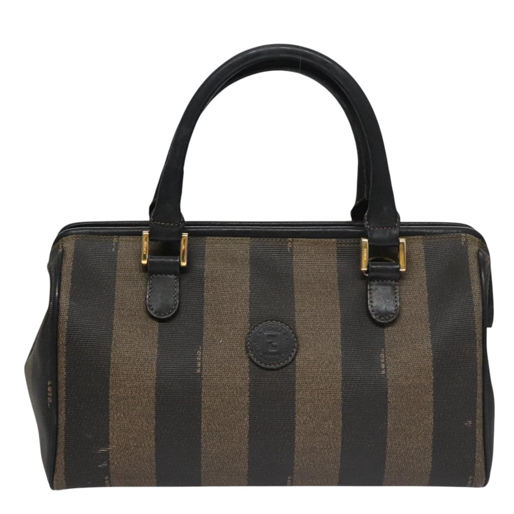 FENDI Pecan Canvas Hand Bag Brown Black yk16568