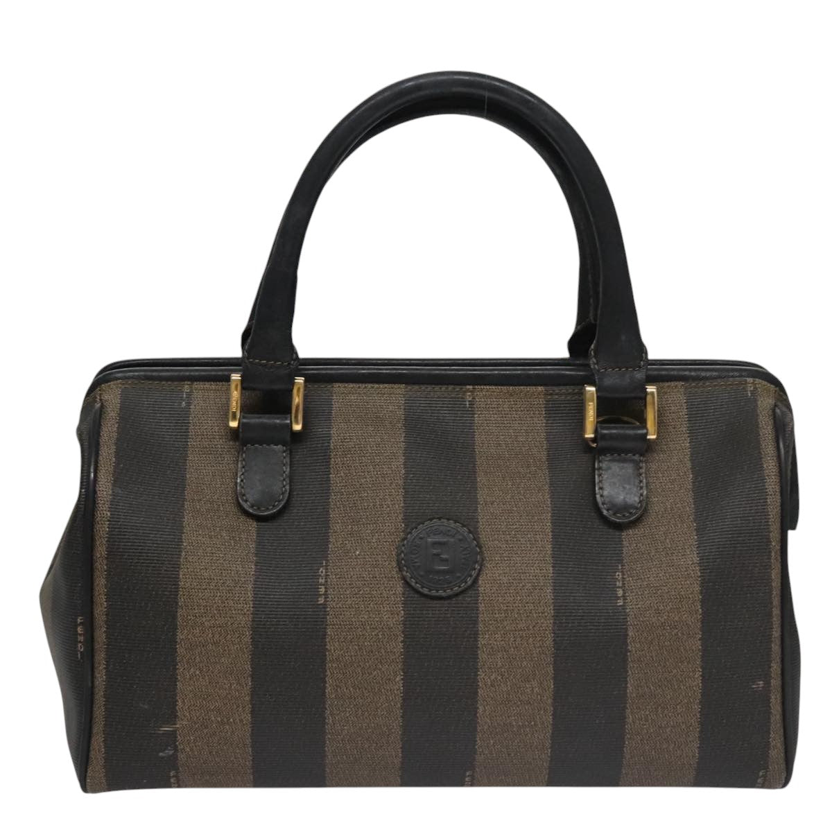 FENDI Pecan Canvas Hand Bag Brown Black yk16568
