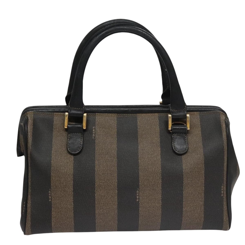 FENDI Pecan Canvas Hand Bag Brown Black yk16568