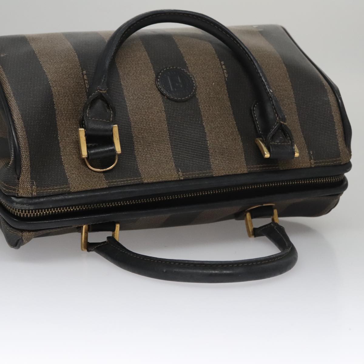 FENDI Pecan Canvas Hand Bag Brown Black yk16568