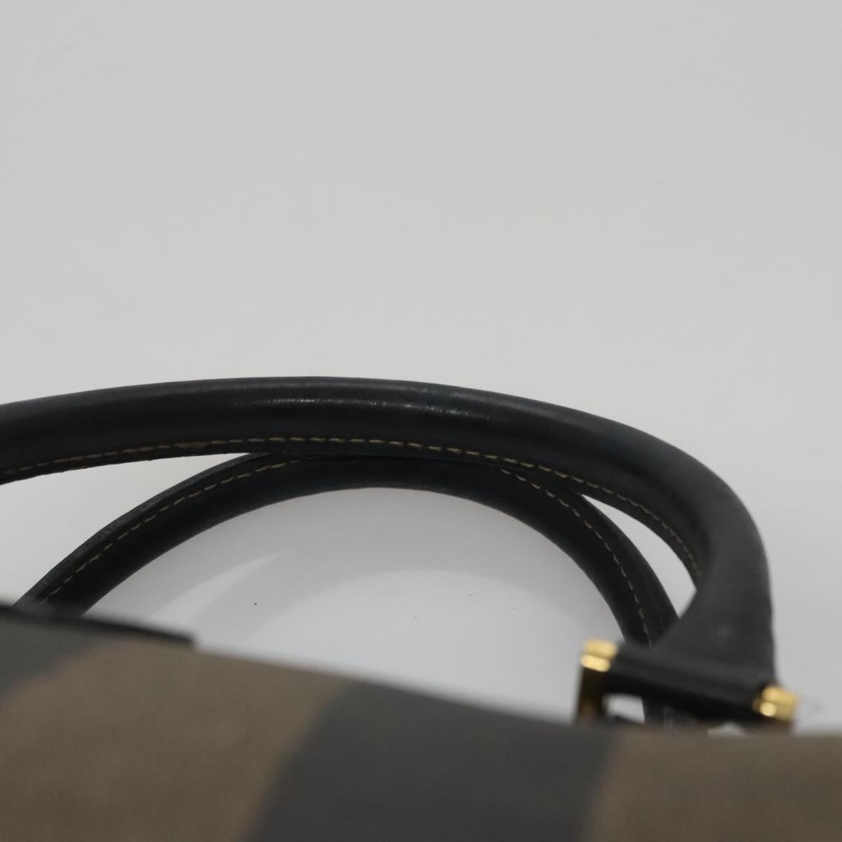 FENDI Pecan Canvas Hand Bag Brown Black yk16568