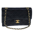 CHANEL Matelasse 23 Double Flap Chain Bag Lamb Skin Black Gold CC yk16617A