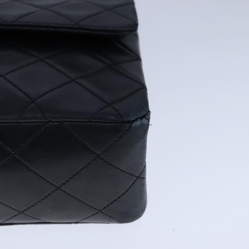 CHANEL Matelasse 23 Double Flap Chain Bag Lamb Skin Black Gold CC yk16617A