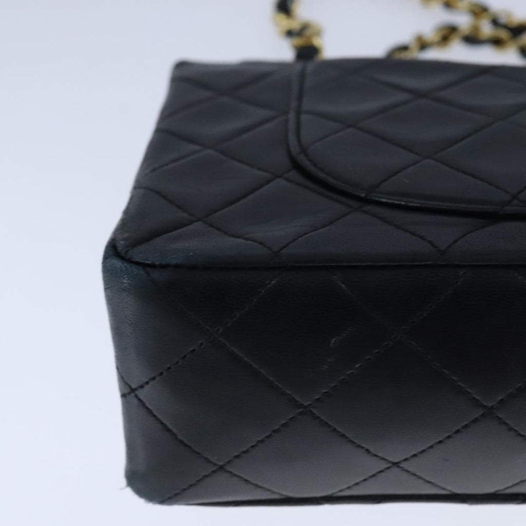 CHANEL Matelasse 23 Double Flap Chain Bag Lamb Skin Black Gold CC yk16617A