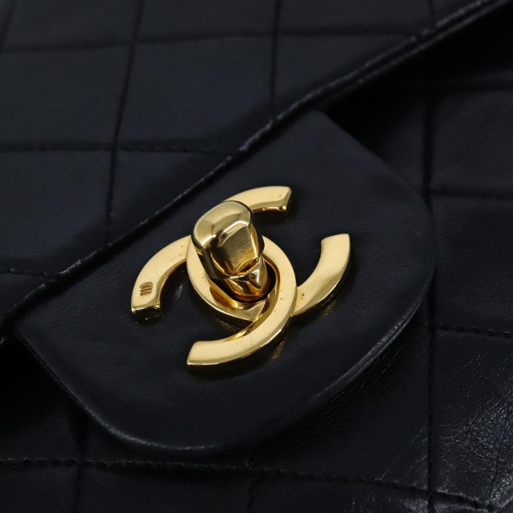 CHANEL Matelasse 23 Double Flap Chain Bag Lamb Skin Black Gold CC yk16617A