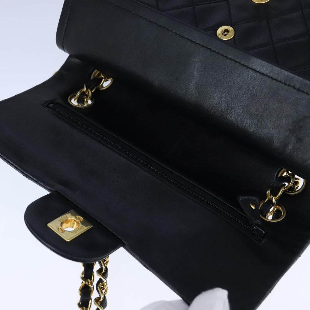 CHANEL Matelasse 23 Double Flap Chain Bag Lamb Skin Black Gold CC yk16617A