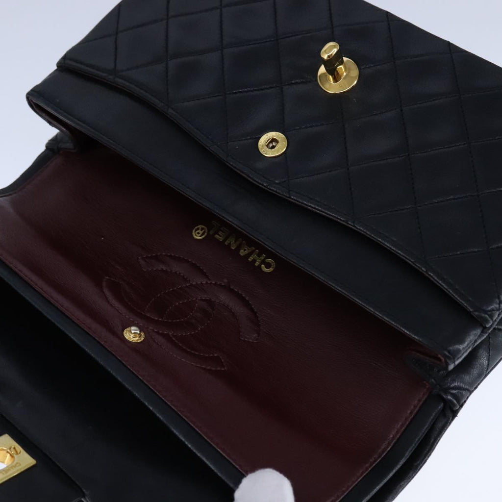 CHANEL Matelasse 23 Double Flap Chain Bag Lamb Skin Black Gold CC yk16617A