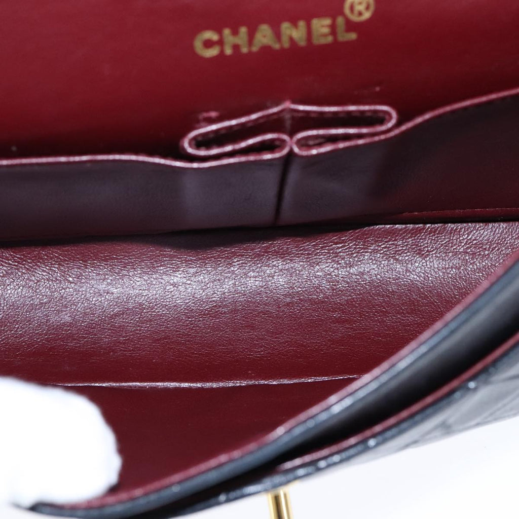 CHANEL Matelasse 23 Double Flap Chain Bag Lamb Skin Black Gold CC yk16617A