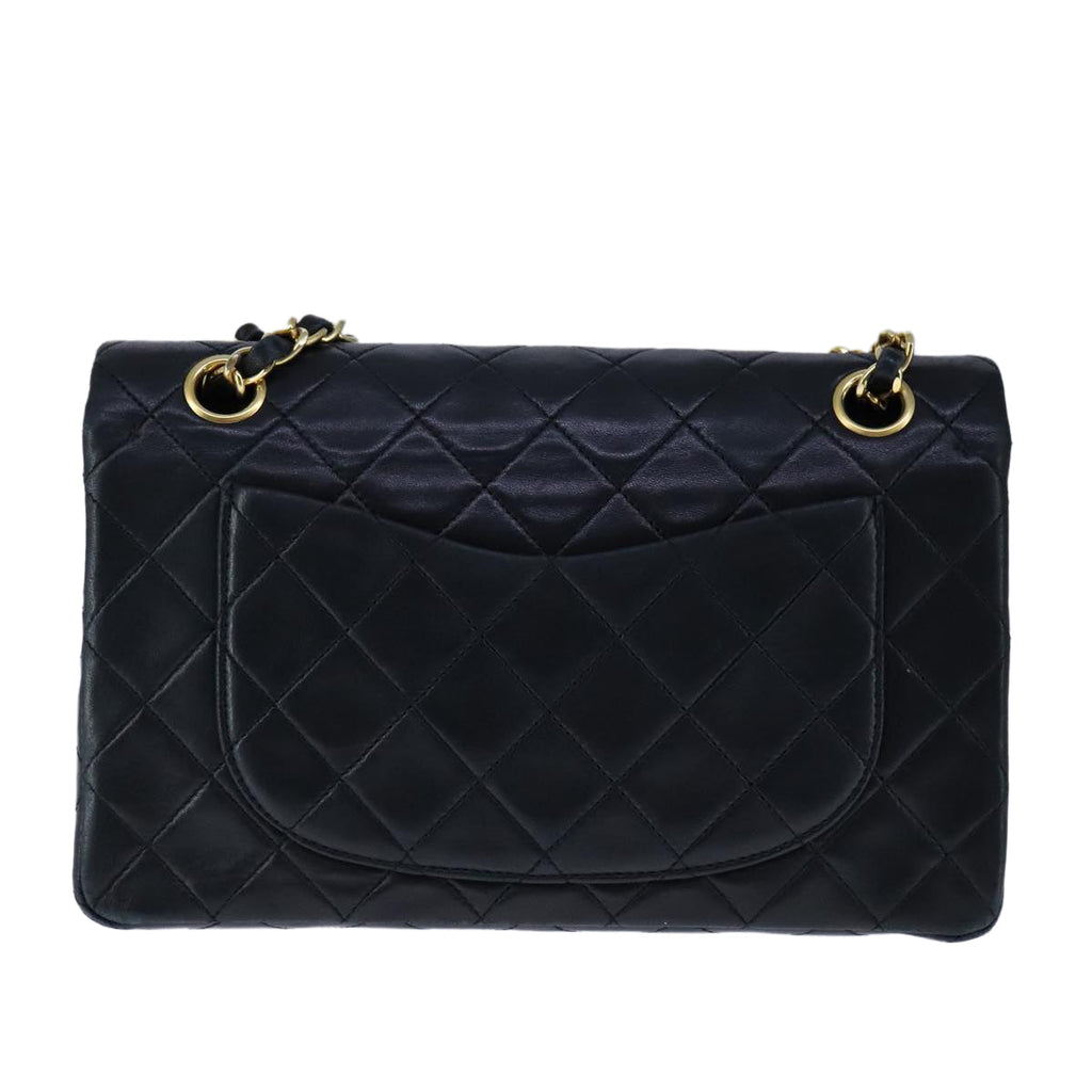 CHANEL Matelasse 23 Double Flap Chain Bag Lamb Skin Black Gold CC yk16617A