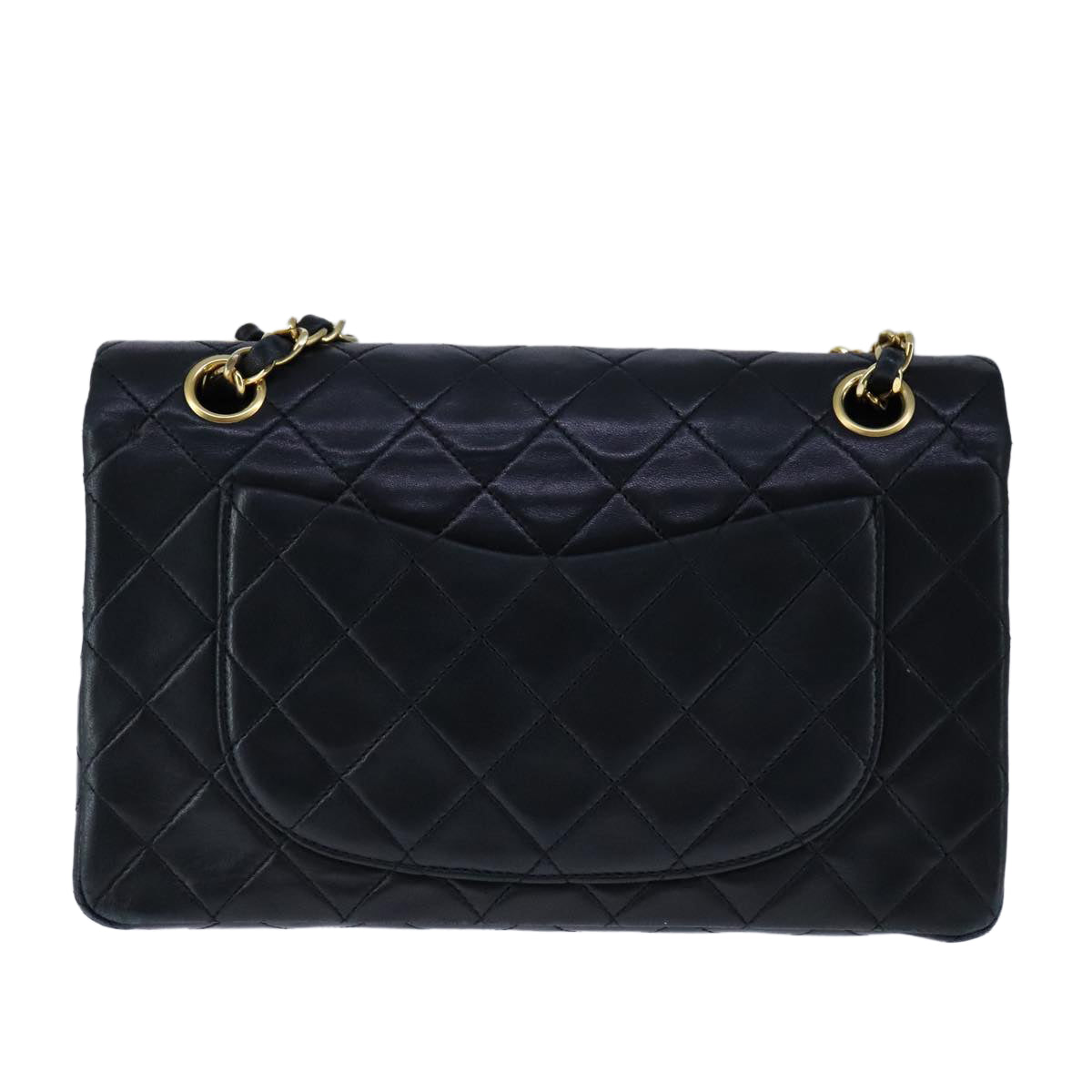 CHANEL Matelasse 23 Double Flap Chain Bag Lamb Skin Black Gold CC yk16617A