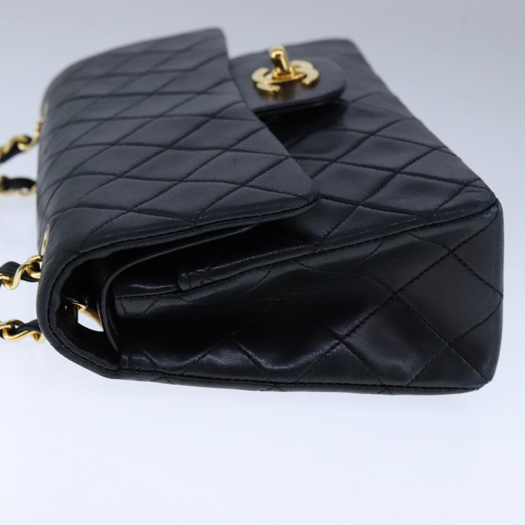 CHANEL Matelasse 23 Double Flap Chain Bag Lamb Skin Black Gold CC yk16617A