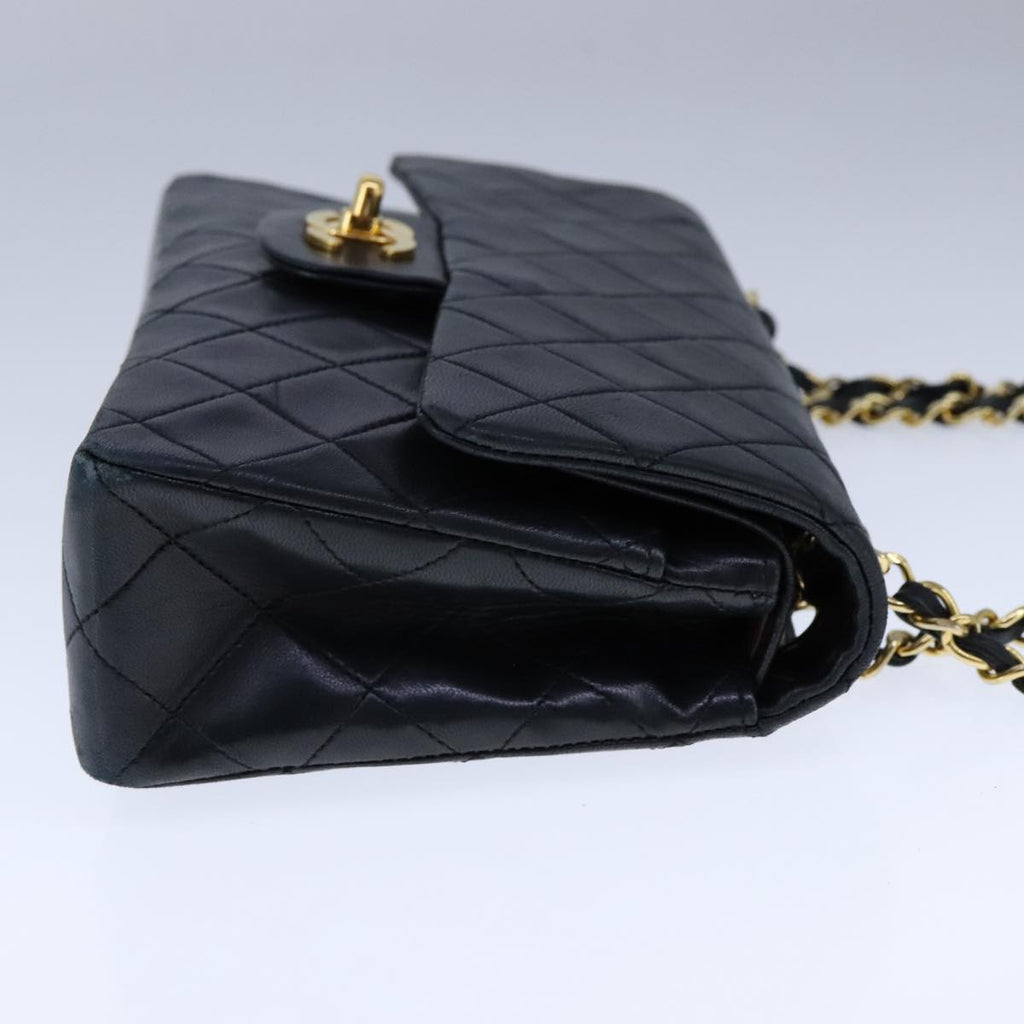 CHANEL Matelasse 23 Double Flap Chain Bag Lamb Skin Black Gold CC yk16617A