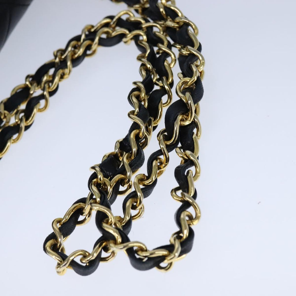 CHANEL Matelasse 23 Double Flap Chain Bag Lamb Skin Black Gold CC yk16617A