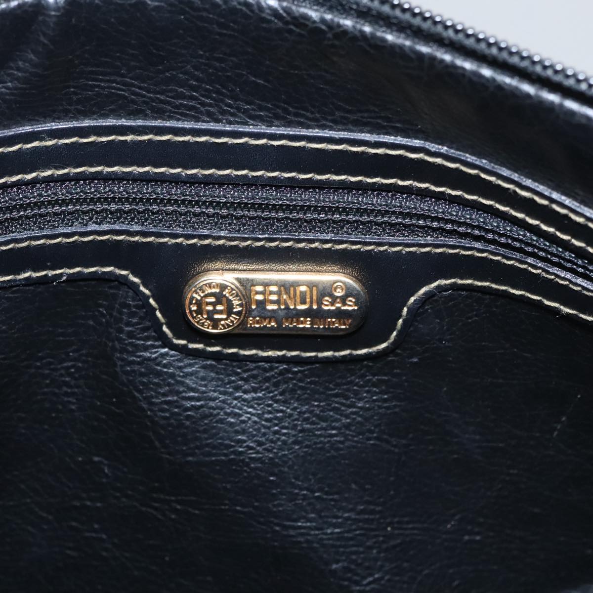 FENDI Pecan Canvas Hand Bag Brown Black yk16619