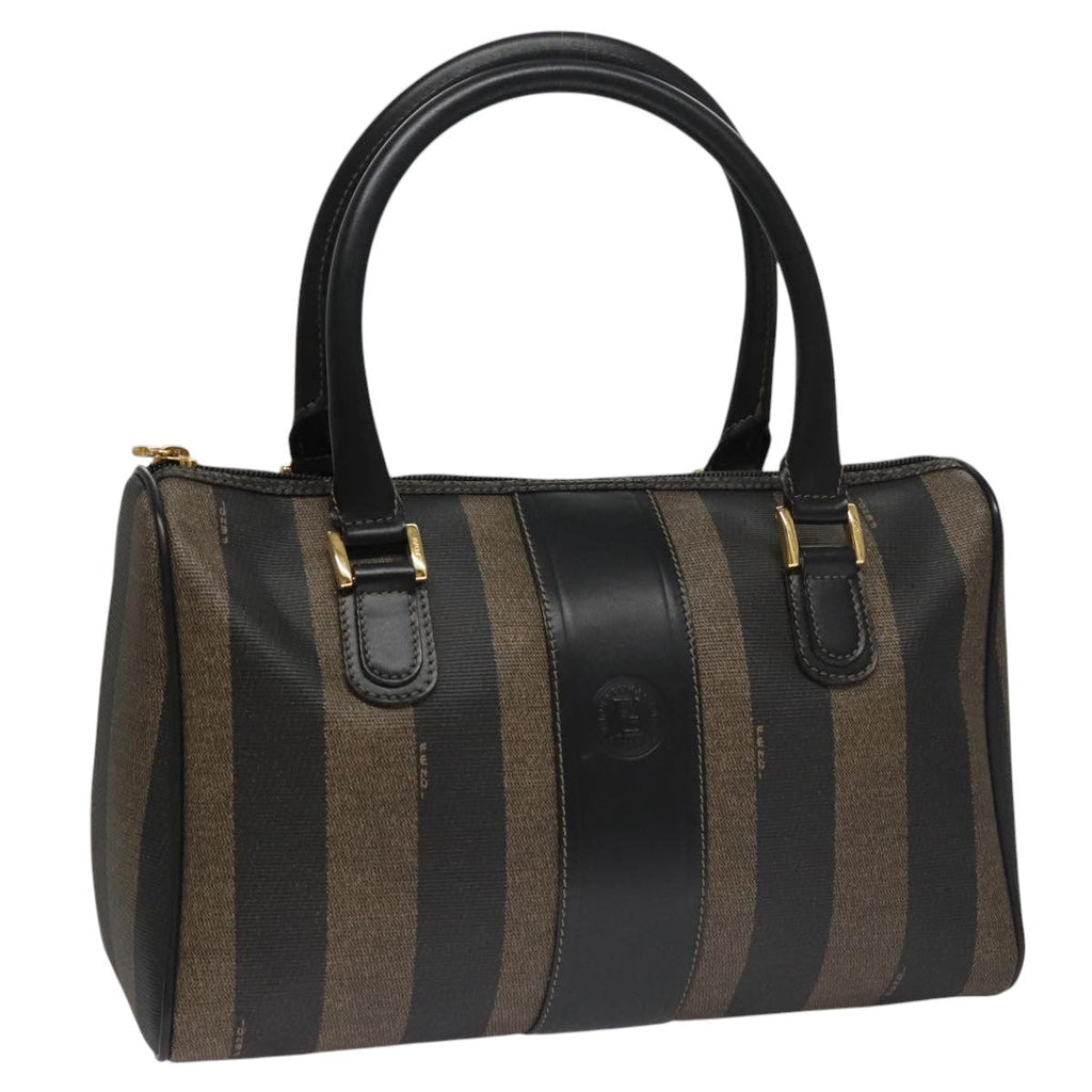 FENDI Pecan Canvas Hand Bag Brown Black yk16619