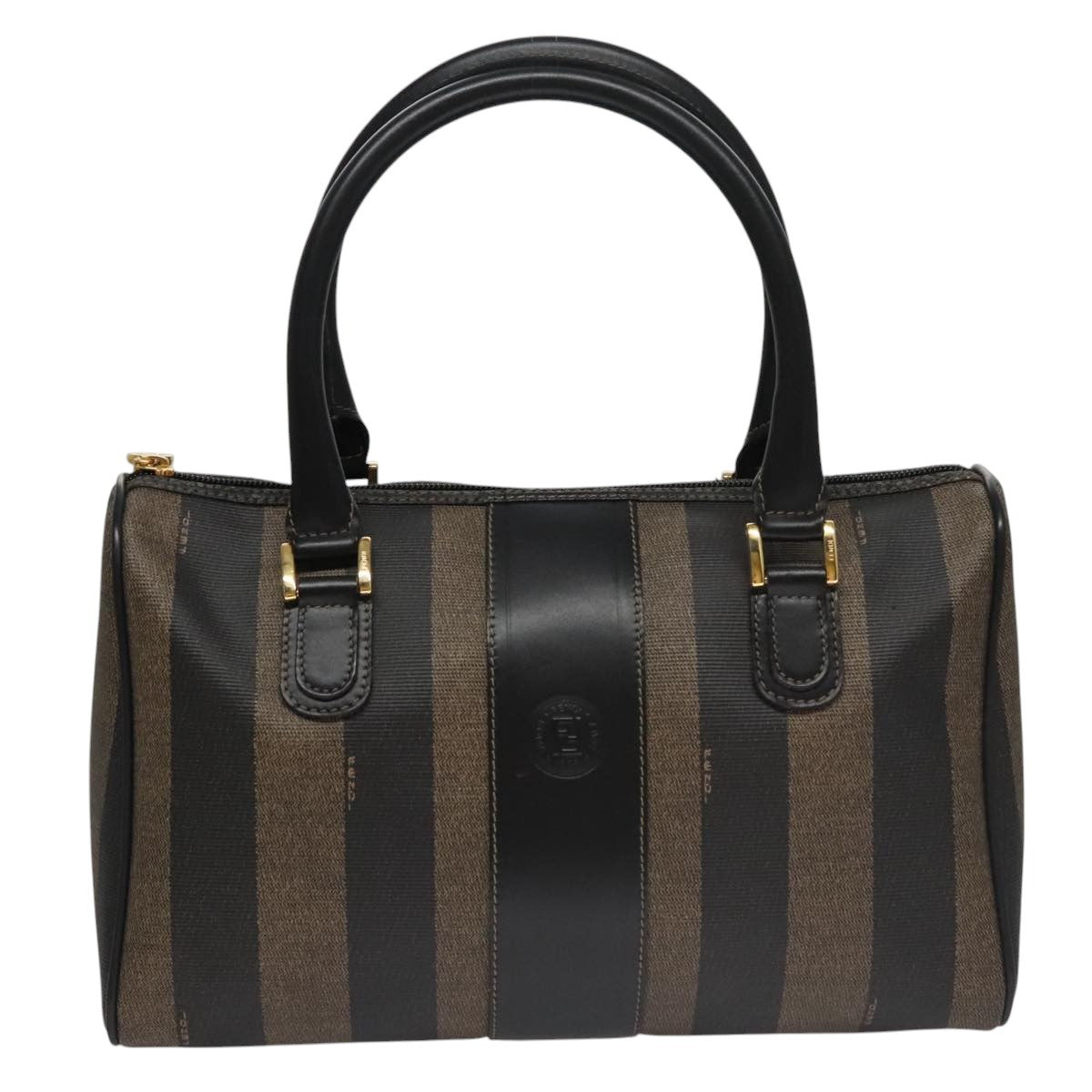 FENDI Pecan Canvas Hand Bag Brown Black yk16619