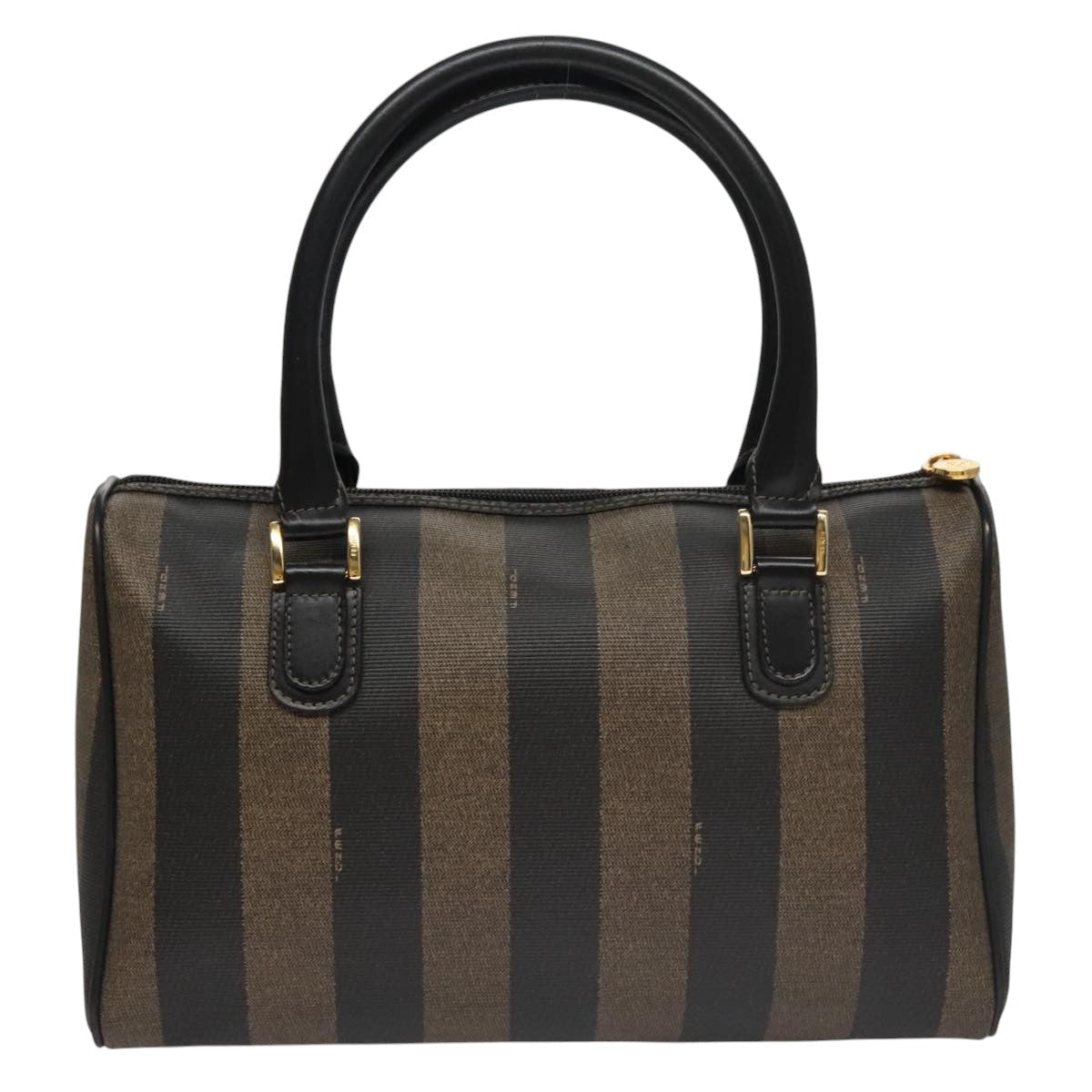 FENDI Pecan Canvas Hand Bag Brown Black yk16619