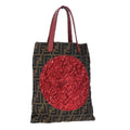 FENDI Zucca Canvas Mamma Baguette Tote Bag Brown Black Red yk16632