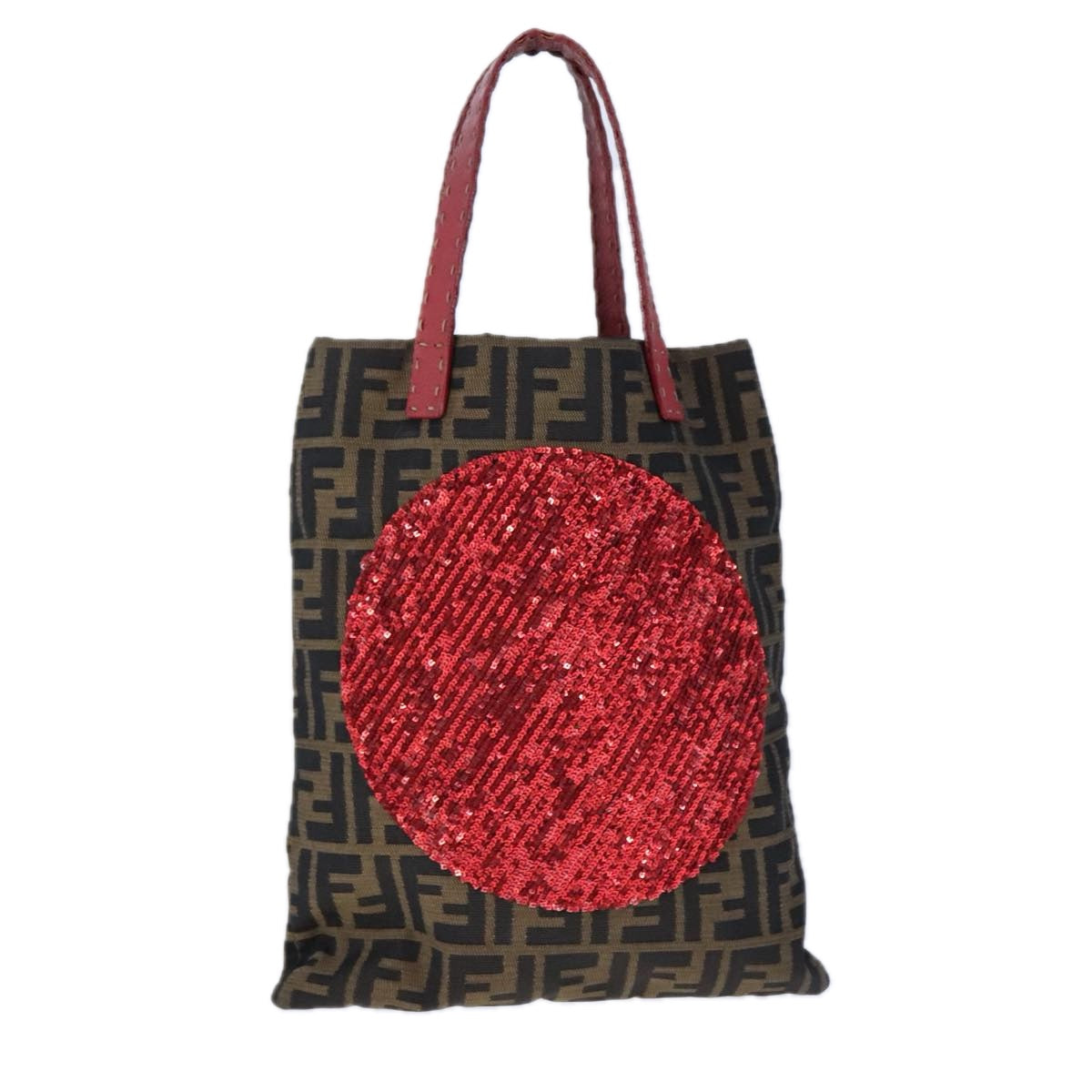 FENDI Zucca Canvas Mamma Baguette Tote Bag Brown Black Red yk16632