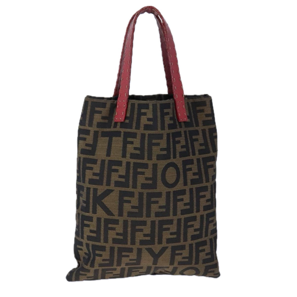 FENDI Zucca Canvas Mamma Baguette Tote Bag Brown Black Red yk16632